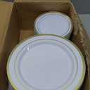 BESTVIP 200PCS Gold Plastic Plate, Disposable Party Plates with 100 Dinner Plates and 100 Dessert Plates, Plastic Plates for Party, Wedding and Birthday