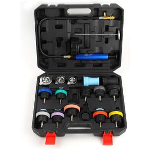 18pcs Universal Radiator Pressure Tester Kit, Coolant Vacuum Refill kit，Coolant Pressure Tester Kit with Manual Pump and Color-Coded Test Caps (Black)
