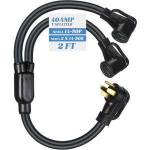 Kanayu 40 Amp 14-50 Y Splitter Adapter Cord Compatible with NEMA 14-50p to 2X 14-50r, 4 Prong 250v for Rv and Ev Heavy Duty 8/2+10/2 STW Awg Rv Generator Outdoor Cord, Etl Listed, 2 Ft (Black)