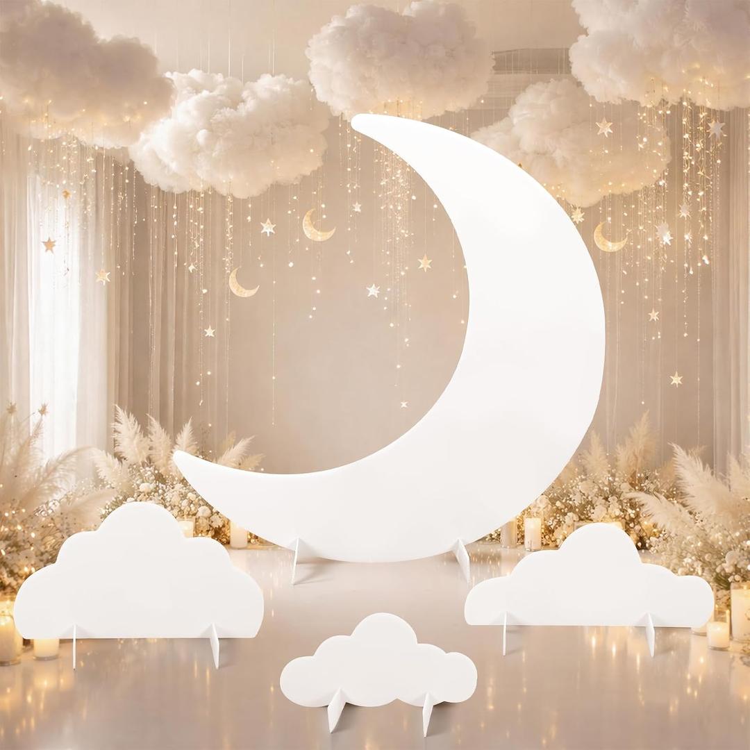 4 Pcs Large Moon Party Decoration 35 Inch Moon Standup Cardboard Cutout Starry Night Backdrop Photo Booth Props for Movie Night Awards Wedding Birthday Homecomings