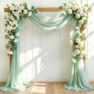 LINXTAR Wedding Arch Draping Fabric 28'' x 20FT Sheer Chiffon Drape 1 Panel Sage Green Backdrop for Bridal Shower Baby Shower Photo Booth Church Decor Birthday Party Christening Outdoor Decoration