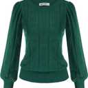 GRACE KARIN Women's Long Lantern Sleeve Crew Neck Crochet Top Hollow Out Fall Pullover Sweater (Medium)