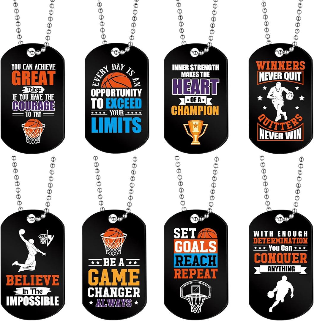 Moukeren 24 Pcs Motivational Dog Tag Necklaces Acrylic Dog Tags with Metal Beaded Chain Encouraging Cheerleaders Gifts for Team Favors