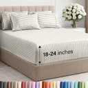Extra Deep Cal King Sheet Set - 6 Piece Breathable and Cooling Sheets - Hotel Luxury Bedding for Women, Men, Kids & Teens - Easy Secure Fit - Soft & Wrinkle Free - Extra Deep Pockets - Beige Stripes