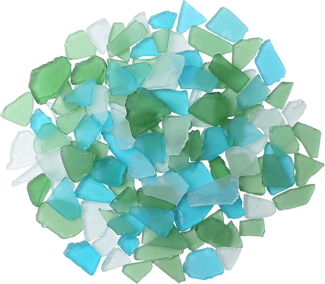 Sea Glass for Crafts - 16oz Versatile Decorative Frosted Seaglass Pieces - Vase Filler, DIY Art Craft Supplies - Beach Weddings, Home Decor, Aquariums Decor (Green/Aquamarine/White)