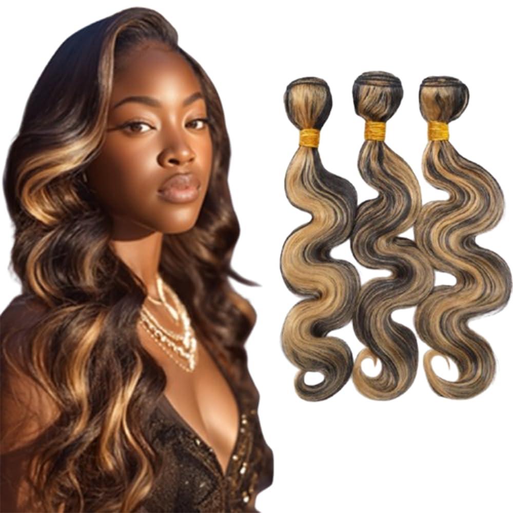 BilltiiWW Ombre Bundles P1B27 Body Wave Bundles Two Tone Black Mixed With Honey Blonde Highlight Brazilian Hair Weave Soft and Silky for Black Women 26 26 26 Inch