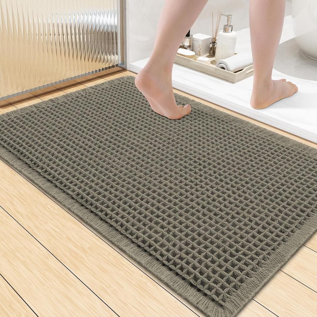 Smiry Waffle Bath Mat 36x24, Extra Soft Absorbent Bathroom Rugs, Non Slip Machine Washable Quick Dry Bath Rugs for Bathroom Floor, Tub, Shower, Home Decor Accessories, Green