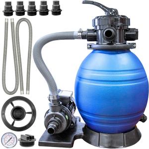 SWIMLINE HYDROTOOLS Complete Sand Filter System, 12" Tank - for Above-Ground Pools Up to 8,000 Gallons, Single Speed Pump, 0.3 THP, 1,980 GPH, 4-Way Multi-Port Valve, 42 lb Capacity