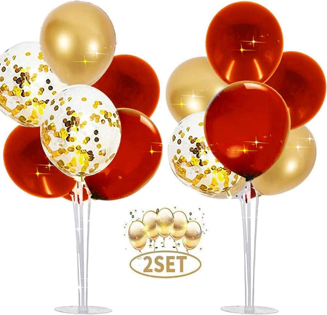 Graduation Decorations Red Gold 2026 /Red Gold Graduation Party Decorations/Birthday Party Picnic Party Wedding/Christmas 2 Sets Table Centerpiece Balloon Stands Valentines Day Backdrop