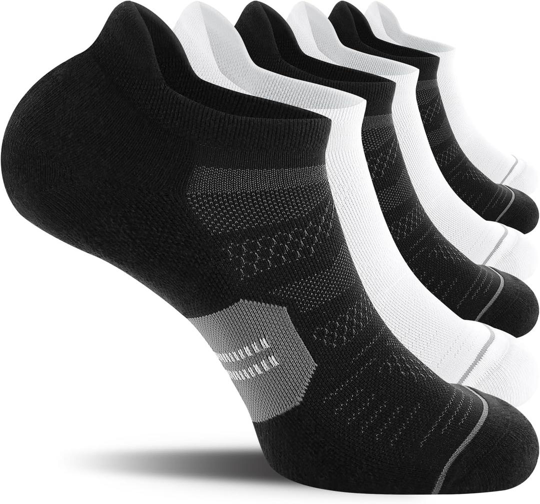 CS CELERSPORT Men's Ankle Running Socks with Cushion, Arch Support Low Cut Athletic Tab Socks for Men Women 6 Pack, Large