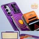 Vizvera for Samsung Galaxy S23 Plus Case Wallet, RFID Cards Holder (4 Cards) & Camera Cover & Kickstand for Women Men, Full Body Shockproof Silicone Case for S23 Plus 6.6"-Purple