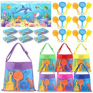Saintrygo 6 Set Summer Beach Party Favor End of Year Gift Pool Party Favor Set with Summer Mesh Bags Beach Shovels Towels Bulk for Kids Games Pool Birthday Decor Graduation Student Gifts