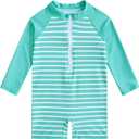 uideazone Baby Toddler Boys Zipper Rash Guard Swimsuit UPF 50+ One Piece Beach Swimwear Bathing Suits 3-36 Months (Stripe Blue)