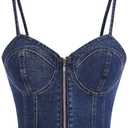 Milumia Women's Denim Bustier Crop Top Zip Front Spaghetti Strap Jean Cami Tank Tops Size S
