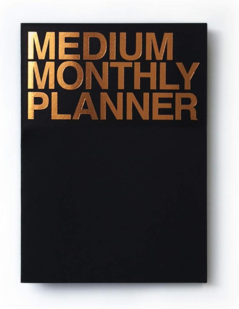 JSTORY Medium Monthly Planner, Undated, Year Round, Premium Thick Paper, Eco Friendly Stitch Bound A5 16 Months 150 GSM 18 Sheets Black Gold