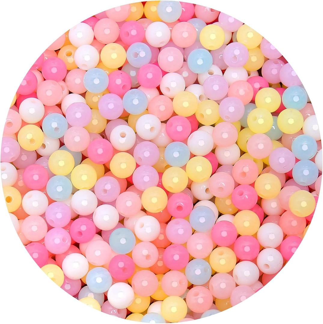 BONNY BOXX 500PCs 8MM Jelly Light Mix Colors Round Beads, Smooth Transparent Acrylic Balls, Plastic Resin Gumball Bubblegum Chunky Beads for Necklace & Bracelet Making, Crafting Supplies