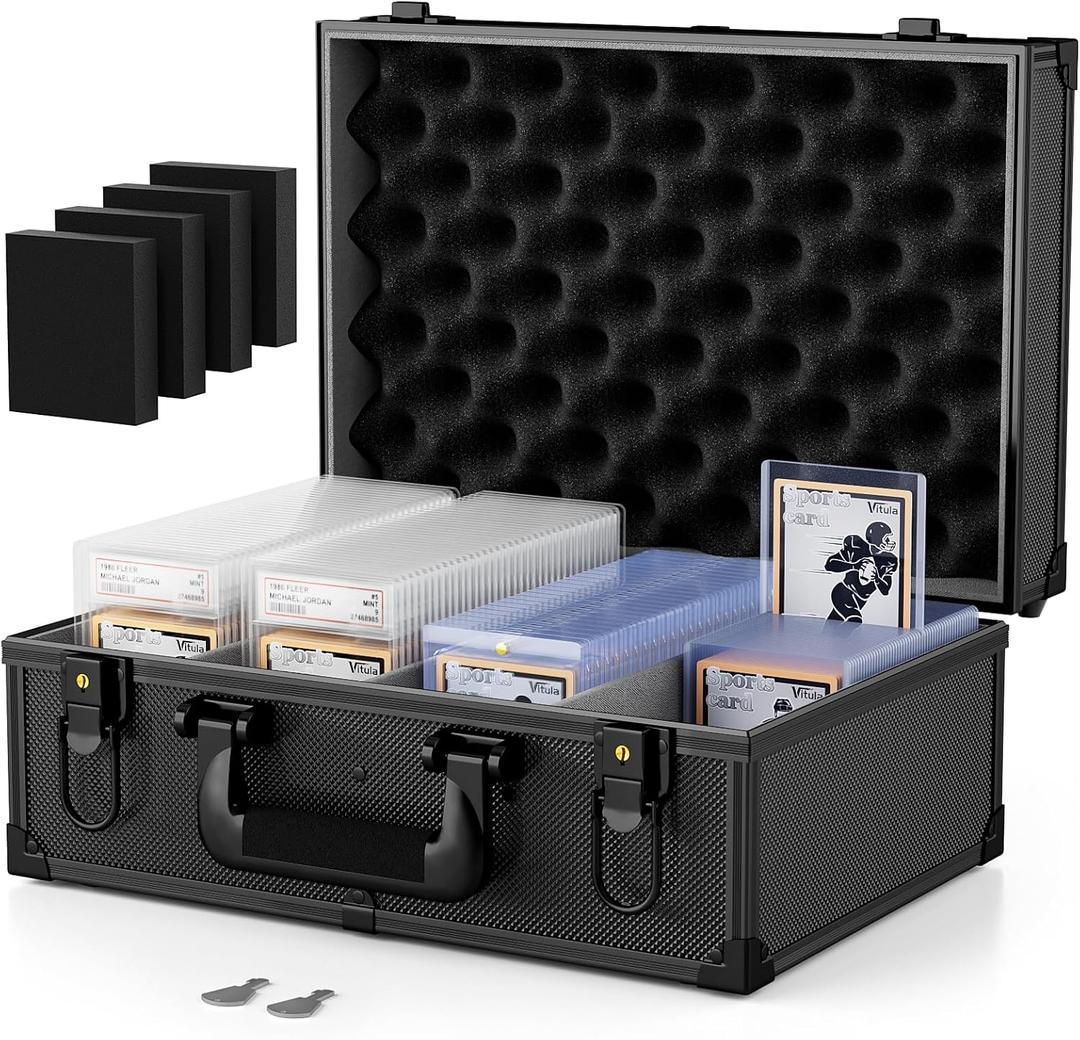 Vitula Card Case Fits for 600 Toploaders or 120 PSA Slabs or 120 Magnetic Card Holders, Trading Cards Storage Box Fits for TCG, Sports Cards, PSA Graded Slabs, Lockable Sports Cards Case (L, Black)