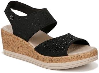 BZees Womens Reveal Bright Machine Washable Comfort Wedge Sandal Black, Size 10