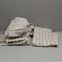DAPU Linen Sheets Set Full, Gingham Check Plaid 100% Washed Linen Bedding with Envelope Closure, 4 PCs Hypoallergenic Soft Linen Sheets Set, Geometric Checkered Pattern in Beige & White, Full Size