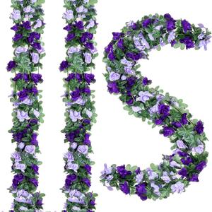 5Pcs 82 FT Artificial Purple Rose Flower Garland, Faux Silk Rose Garland, Purple Party Decorations, Lavender Flower Hanging Flower Vines for Backdrop Decoration Tea Party Wedding Birthday