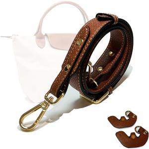 Upgraded Bag Strap Fits Longchamp Small Medium Large Original Bag, Adjustable Leather Strap Conversion Kit for Le Pliage S/M/L Handbag (Brown-Gold)