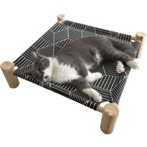 Pozico Cat/Dog Bed Hammock Cat Bed, Wooden Dog Elevated Indoor Outdoor Beds, Raised Cat Cots Furniture Pet Bed Puppy Bed Portable Breathable Mesh Cat Beds for Small Animals-Black Diamond