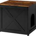 Dwanton Cat Litter Box Furniture Hidden, Cat Litter Box Enclosure, Reversible Entrance Can Be on Left or Right Side, Indoor Cabinet, Wooden Washroom, Nightstand, Black and Rustic Brown, 23.6" L