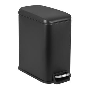 PayLessHere 1.3 Gallon Small Bathroom Trash Can with Lid, Black Stainless Steel Garbage Can with Removable Inner Bucket for Home and Bathroom (5Liter)