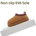 SMajong Kids Slippers Plush Warm Girls Fuzzy House Slippers Red/Brown, 35