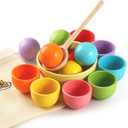 Montessori Larger Ball in Cup Color Sorting Toy for Toddlers Wooden Rainbow Ball Color Matching Toy - 7, 46mm