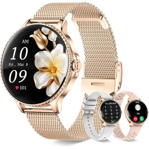Smart Watches for Women (Answer/Make Calls),1.27" AMOLED Smartwatch with Heart Rate/Sleep Monitor,120+ Sport Modes Fitness Tracker with Bluetooth for iOS/Android Rose Gold