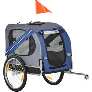Aosom Dog Bike Trailer Pet Cart Bicycle Wagon Cargo Carrier Attachment for Travel with 3 Entrances Large Wheels for Off-Road & Mesh Screen - Blue/Grey