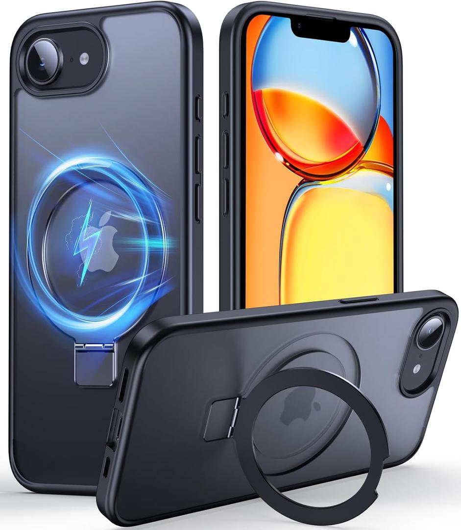 Chicfun 3-in-1 [Magnetic+Kickstand+Ring Holder] for iPhone 17e Case & iPhone 16e case with Stand Compatible with MagSafe, Military Shockproof Protective iPhone 17e Phone Case Kickstand Cover Black