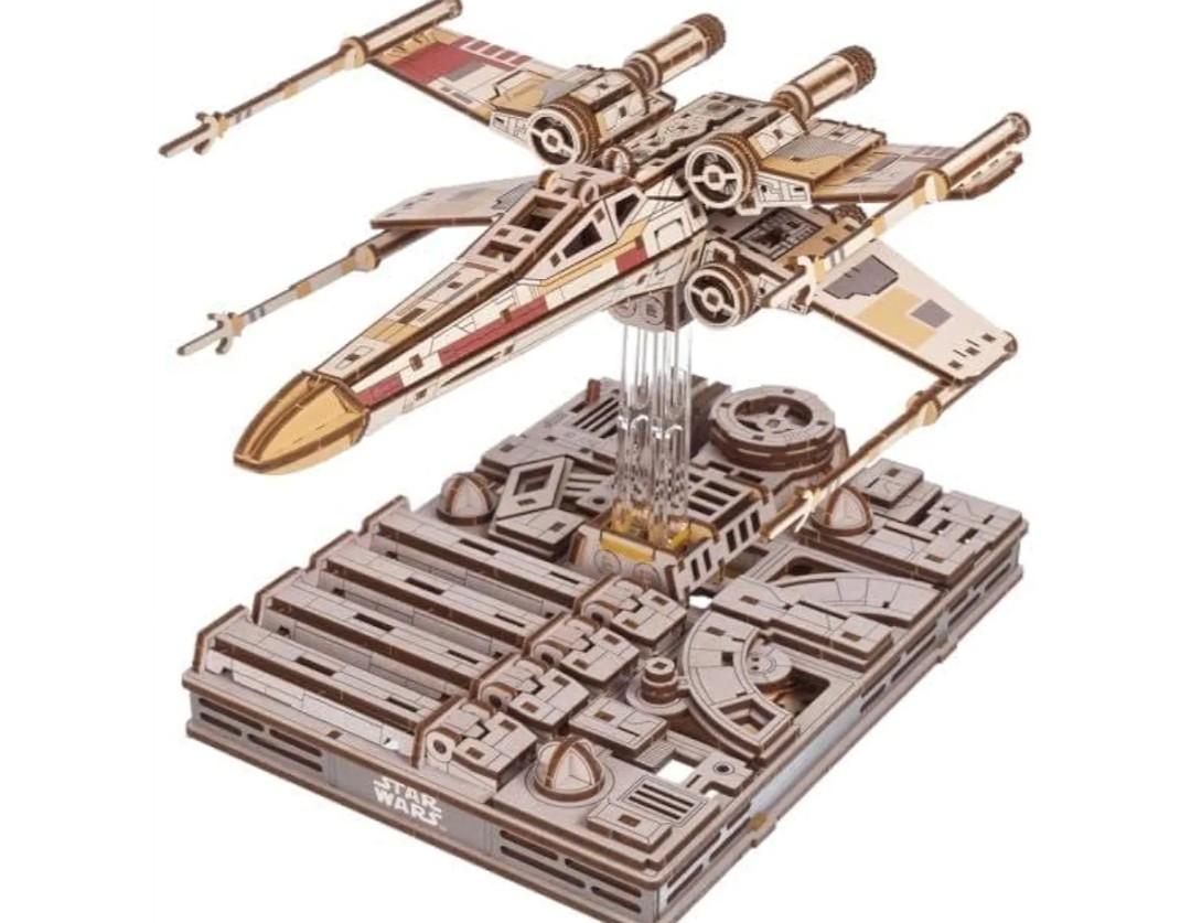 Ugears Luke Skywalker's X-Wing Starfighter 3D Wooden Puzzle, 455-Parts, 10.2-Inch