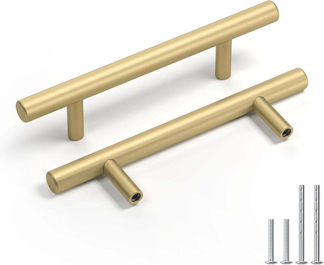 Goldenwarm 10 Pack 3Inch Solid Iron Cabinet Pulls Matte Gold Cabinet Handles Gold Drawer Pulls Kitchen Drawer Handles Hardware for Dresser Bedroom Cupboard (3'' Hole Center)