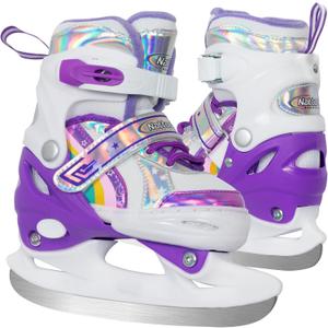 Nattork Adjustable Ice Skates,Soft Padding and Reinforced Ankle Support Ice Skates for Kids,Boys and Girls,Gray Blue Lace-Up Fun Hockey Skate, Purple X-Small(7C-9C)