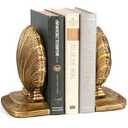 MXARLTR Decorative Shell Bookends, Coastal Nautical Book Ends for Shelves Desk, Resin Seashell Book Ends for Home Office Living Room Beach Decor (Gold)