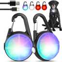 POEEY 2Pack Dog Lights for Night Walking Dog Collar Light Clip on Rechargeable Glow in The Dark Light with 4Modes & RGB Color for Camping, (4 Pieces)