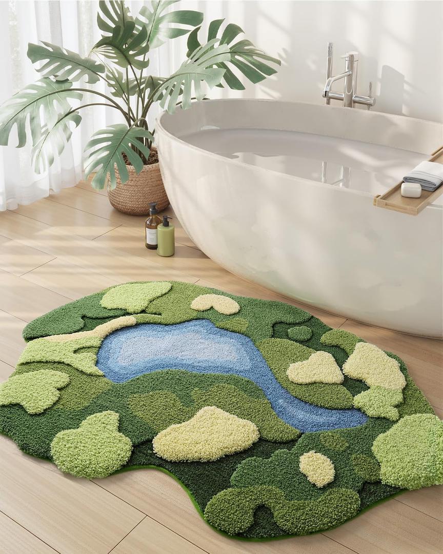 DEXI Moss Bath Mat, Ultra Thick Soft Green Bathroom Rug, Non Slip Washable Bathmat, Water Absorbent Microfiber Carpet Rugs for Shower Floor, Sink, Bedroom, 39x55, Moss Green