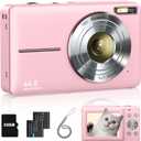 Digital Camera, FHD 1080P Point and Shoot Kids Camera, with 32GB Card, 2 Batteries, 16X Zoom Anti Shake Date Stamp, Compact Portable Small, for Starter Kid Children Teen Student Girl Boy(Pink)