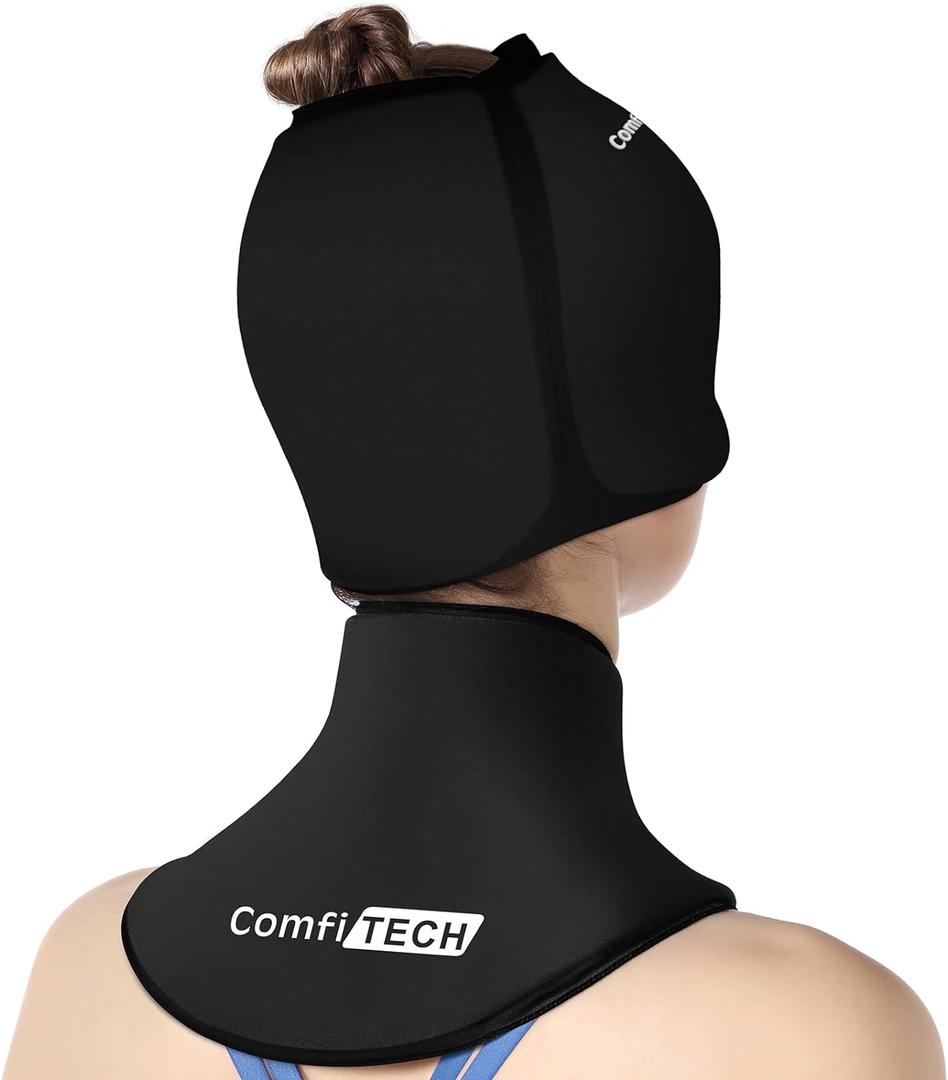 ComfiTECH Cold Cap and Neck Ice Pack Wrap Gel Combo, Care Package for Head and Cervical, Medium