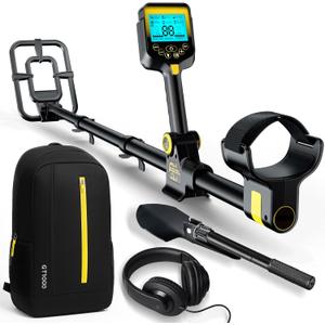 Metal Detector for Adults Waterproof - 2000mAh Chargeable Professional Cordless Gold Detector with LCD Display, Retractable Foldable Higher Accuracy Metal Detector with 10" IP68 Coil - OKESAM (BLACK)