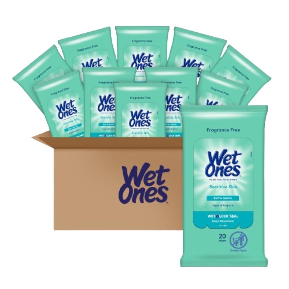 Wet Ones Hand Wipes, Sensitive Skin Wipes, Travel Wipes Case, Hand and Face Wipes,20ct, Travel Size Wipes (30 pack)