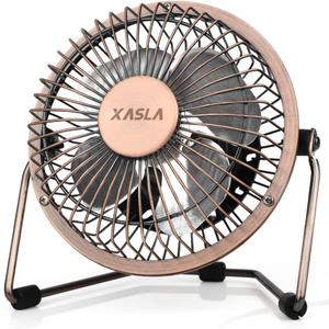 xasla 4 Inch Small USB Desk Fan, Mini Quiet Fan with Metal Construction & Strong Airflow & 360Adjustable Tilt Angle, Personal Cooling Fan for Desktop Office (Bronze)