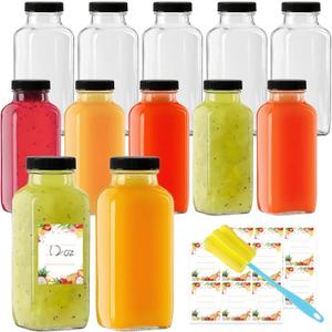 12 oz Glass Juice Bottles with Lids 12-Pack - Reusable Kombucha Bottles & Green Drink Jars with Leakproof Caps