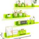 upsimples Acrylic Shelves for Wall Decor, 15" Display Shelf for Figure, Nail Polish, Wall Organizer for Bathroom, Bedroom, Living Room, Playroom, Kids Bookshelf, Clear Fluorescent Green, 4 Pack