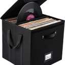 Vinyl Record Storage Box - 13 Inch Linen Fabric Case for LP Album Storage, Stackable & Collapsible Organizer Crate Cube Bins with Lid for 120+ Singles