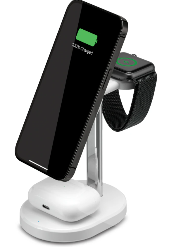iLIVE 3-in-1 Wireless Charging Stand Black Qi Certified, White