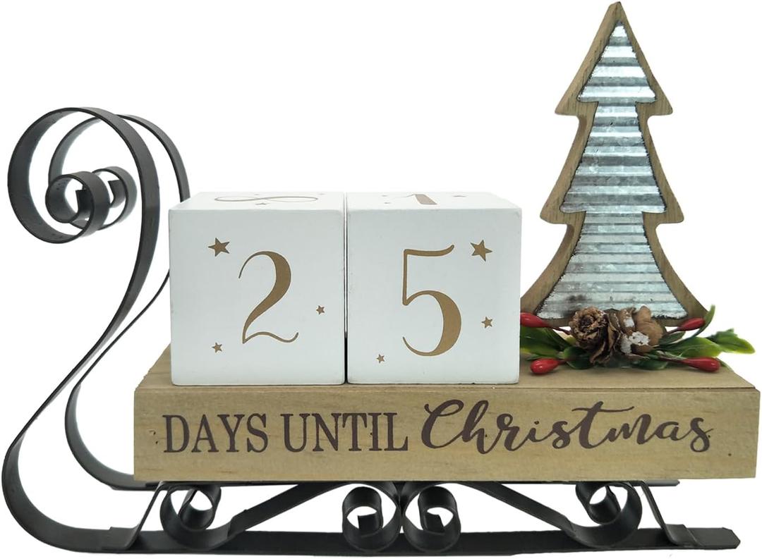 Christmas Countdown Calendar Christmas Tree Sleigh Advent Calendar Wooden Number Christmas Decorations for Home Farmhouse Days Until Christmas Tabletop Decor