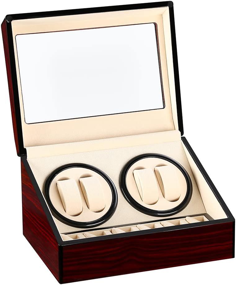 Automatic Watch Winder with 4 Quiet Japanese Motor+ 6 Display Storage Spaces,Luxury Watch Box for Man/Woman's Watches (Wood texture-WW116H)